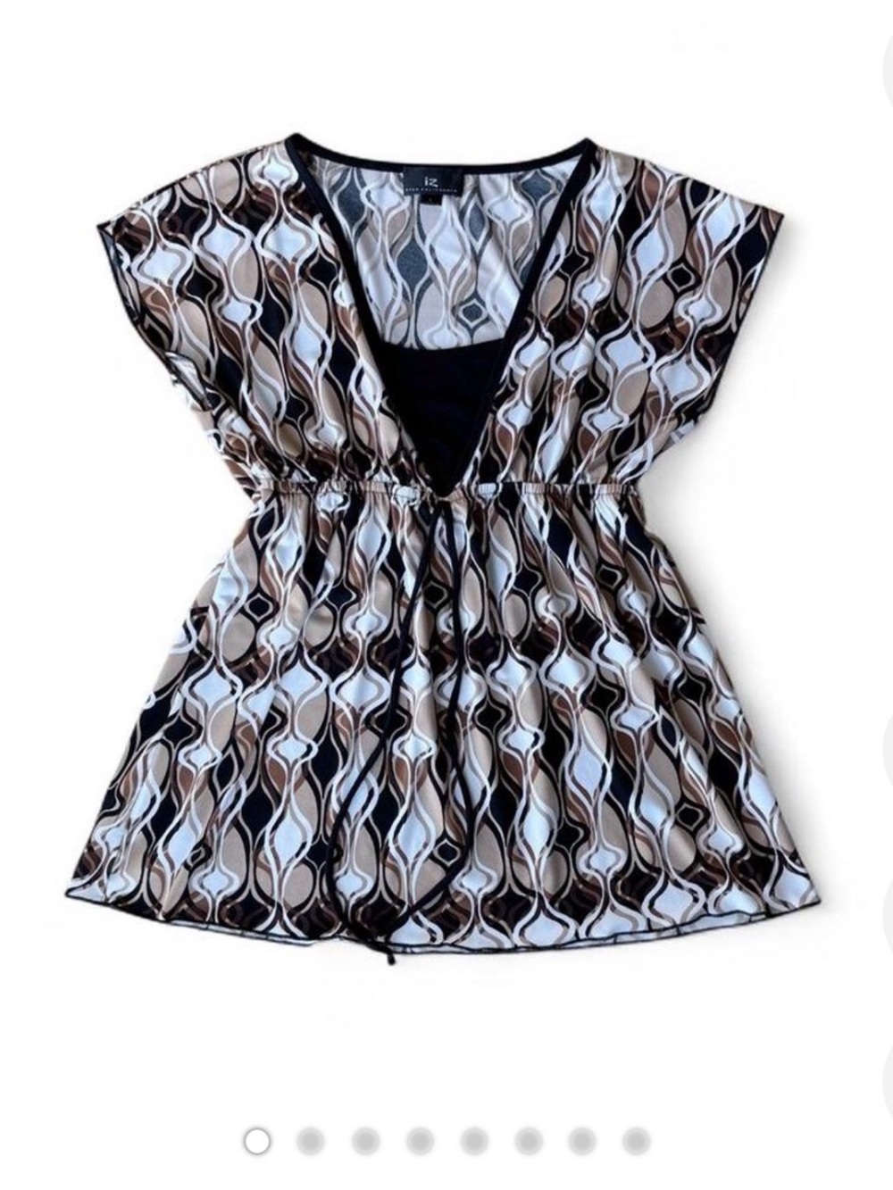 IZ Byer y2k patterned blouse brown & white with black tie